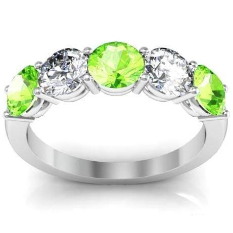 2.00cttw Shared Prong 5 Stone Ring with Diamonds and Peridot Five Stone Rings deBebians 