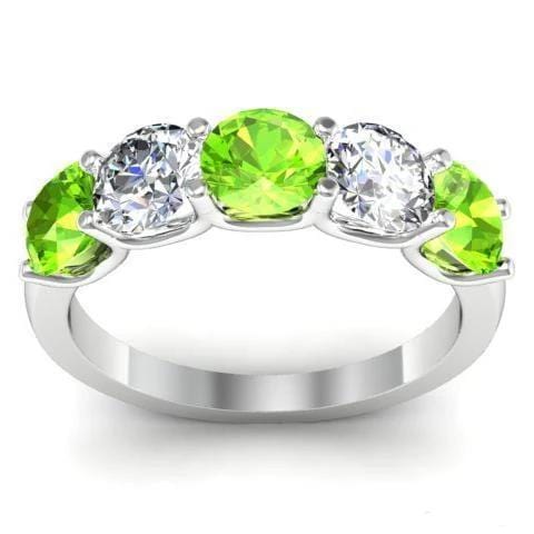 2.00cttw U Prong 5 Stone Diamond and Peridot Band Five Stone Rings deBebians 