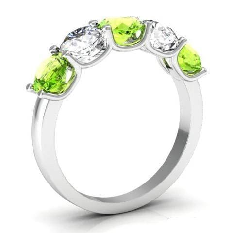 2.00cttw U Prong 5 Stone Diamond and Peridot Band Five Stone Rings deBebians 