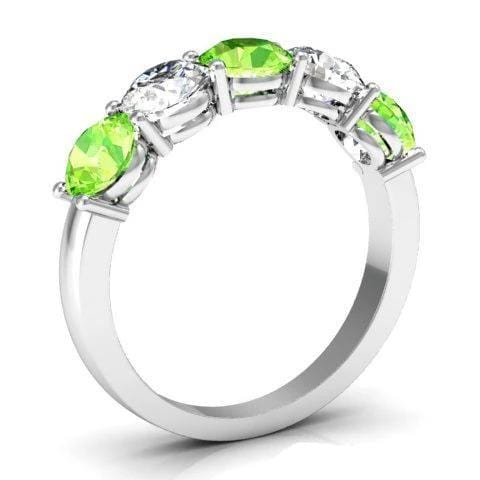 2.00cttw Shared Prong 5 Stone Ring with Diamonds and Peridot Five Stone Rings deBebians 