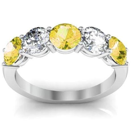 2.00cttw Shared Prong Diamond and Yellow Sapphire Gemstone Five Stone Ring Five Stone Rings deBebians 