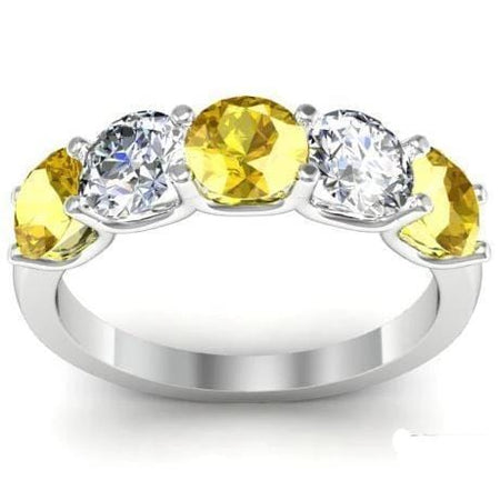 2.00cttw U Prong Diamond and Yellow Sapphire Gemstone Five Stone Band Five Stone Rings deBebians 