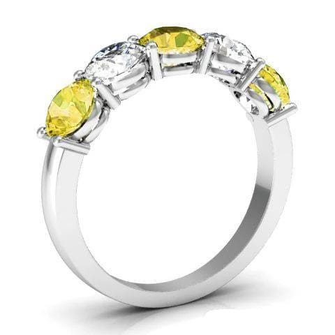 2.00cttw Shared Prong Diamond and Yellow Sapphire Gemstone Five Stone Ring Five Stone Rings deBebians 