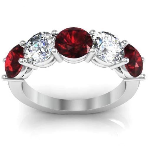 3.00cttw Shared Prong Garnet and Diamond Five Stone Ring Five Stone Rings deBebians 