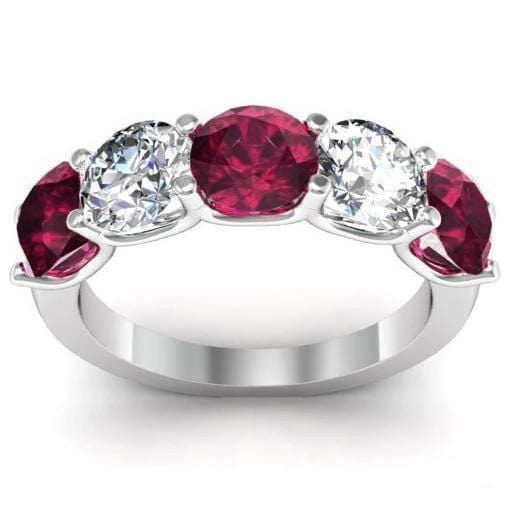 3.00cttw U Prong Garnet and Diamond Five Stone Band Five Stone Rings deBebians 