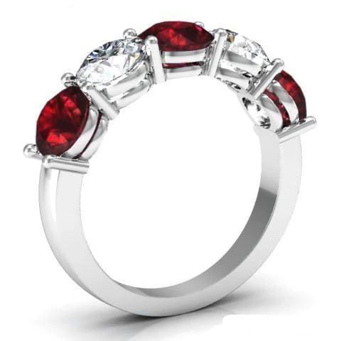 3.00cttw Shared Prong Garnet and Diamond Five Stone Ring Five Stone Rings deBebians 