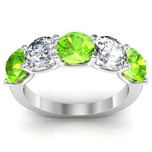 3.00cttw U-Prong 5 Stone Band with Peridot and Diamonds Five Stone Rings deBebians 