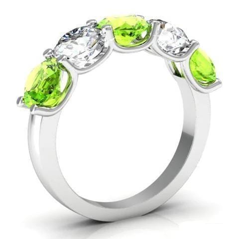 3.00cttw U-Prong 5 Stone Band with Peridot and Diamonds Five Stone Rings deBebians 