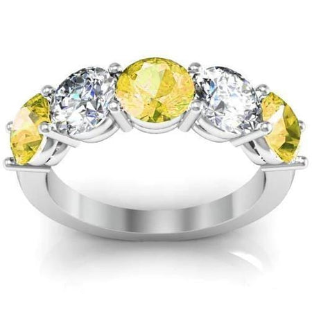 3.00cttw Shared Prong Yellow Sapphire and Diamond 5 Stone Ring Five Stone Rings deBebians 