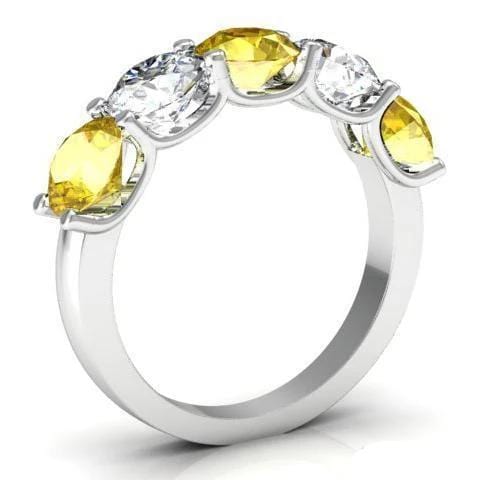 3.00cttw U Prong Yellow Sapphire and Diamond 5 Stone Band Five Stone Rings deBebians 