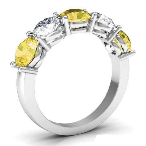 3.00cttw Shared Prong Yellow Sapphire and Diamond 5 Stone Ring Five Stone Rings deBebians 