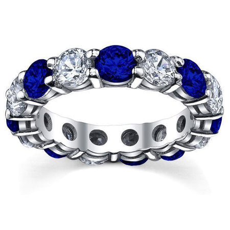 5.00cttw Diamond and Blue Sapphire Eternity Ring Gemstone Eternity Rings deBebians 