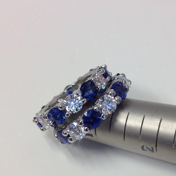 5.00cttw Diamond and Blue Sapphire Eternity Ring Gemstone Eternity Rings deBebians 