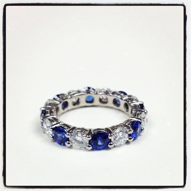5.00cttw Diamond and Blue Sapphire Eternity Ring Gemstone Eternity Rings deBebians 