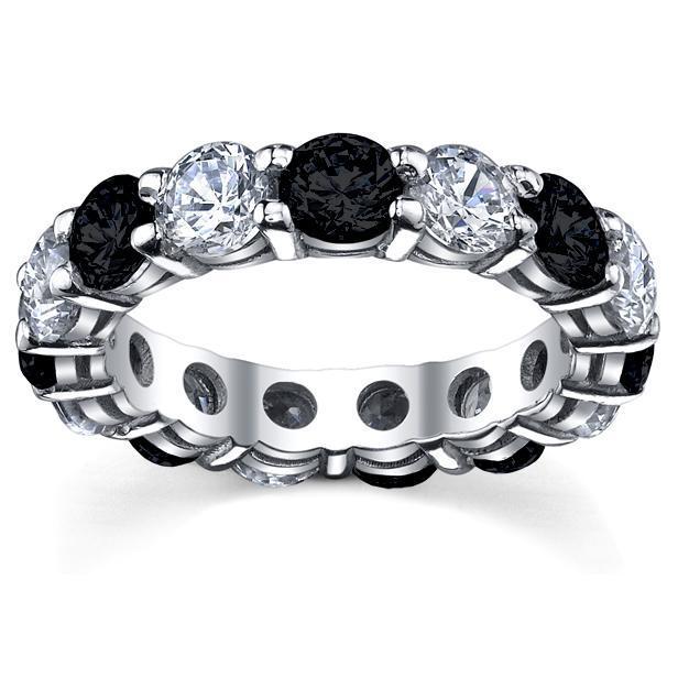 Black and White Diamonds Eternity Wedding Band Gemstone Eternity Rings deBebians 