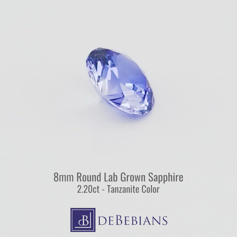 2.20ct 8mm Round Very Light Bluish Purple Color Lab Grown Sapphire