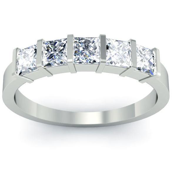 1.00cttw Bar Set Princess Cut Diamond Five Stone Ring Five Stone Rings deBebians 