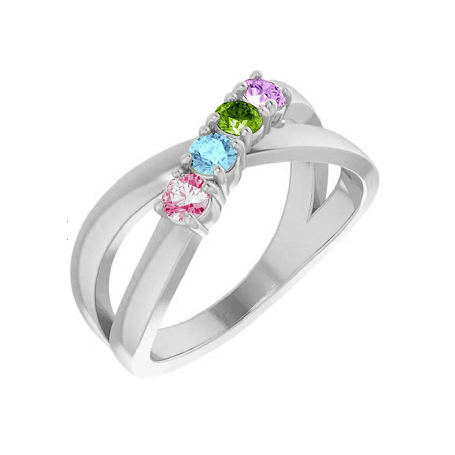 14k Gold Ring for Mother with Four Custom Birthstones deBebians