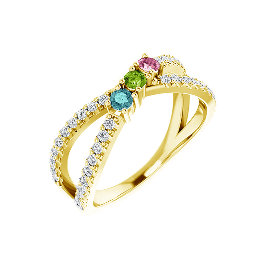 14k Ring for Mother with Three Birthstones