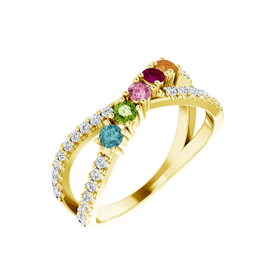 14k Gold Mother's Ring with Five Birthstones