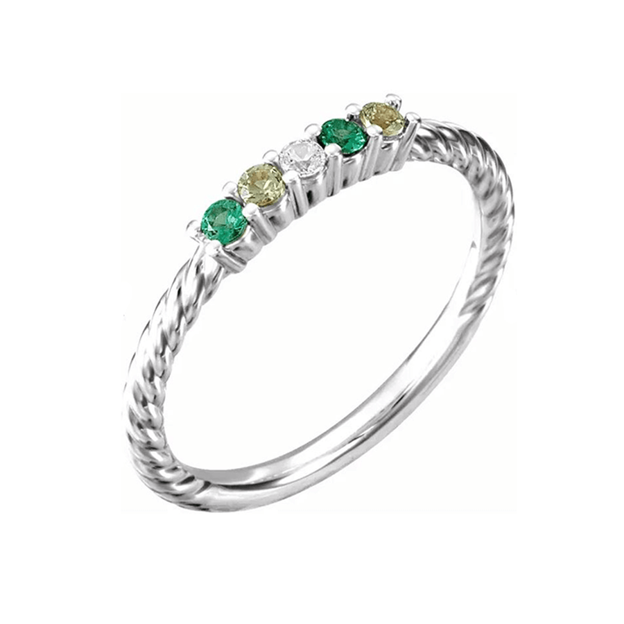 14k Mother's Day Ring with 5 Genuine Birthstones and Rope Design