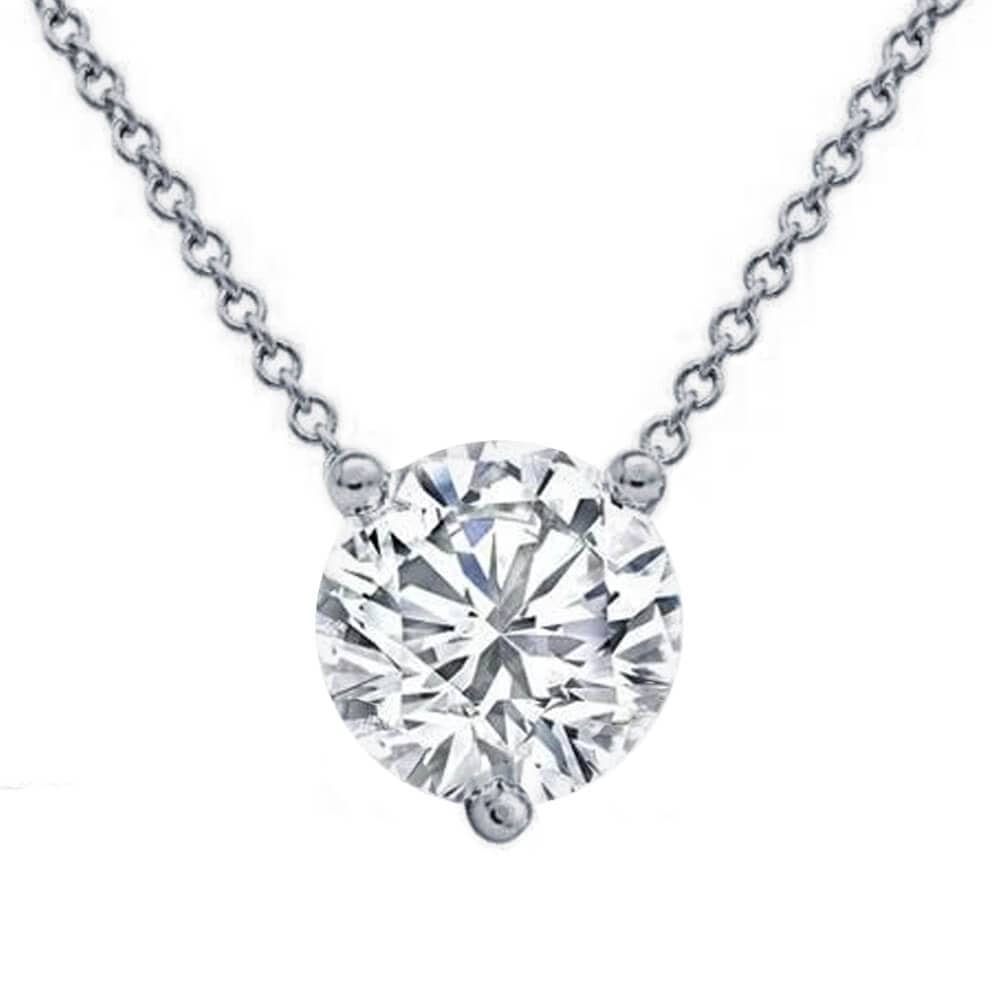 Floating Lab Created Diamond Solitaire Three Prong Pendant Necklace