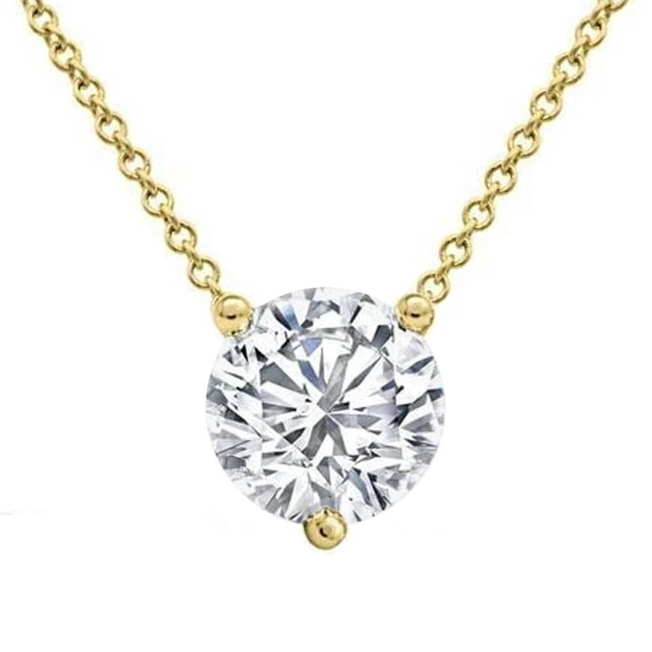 Floating Diamond Solitaire Three Prong Pendant Necklace