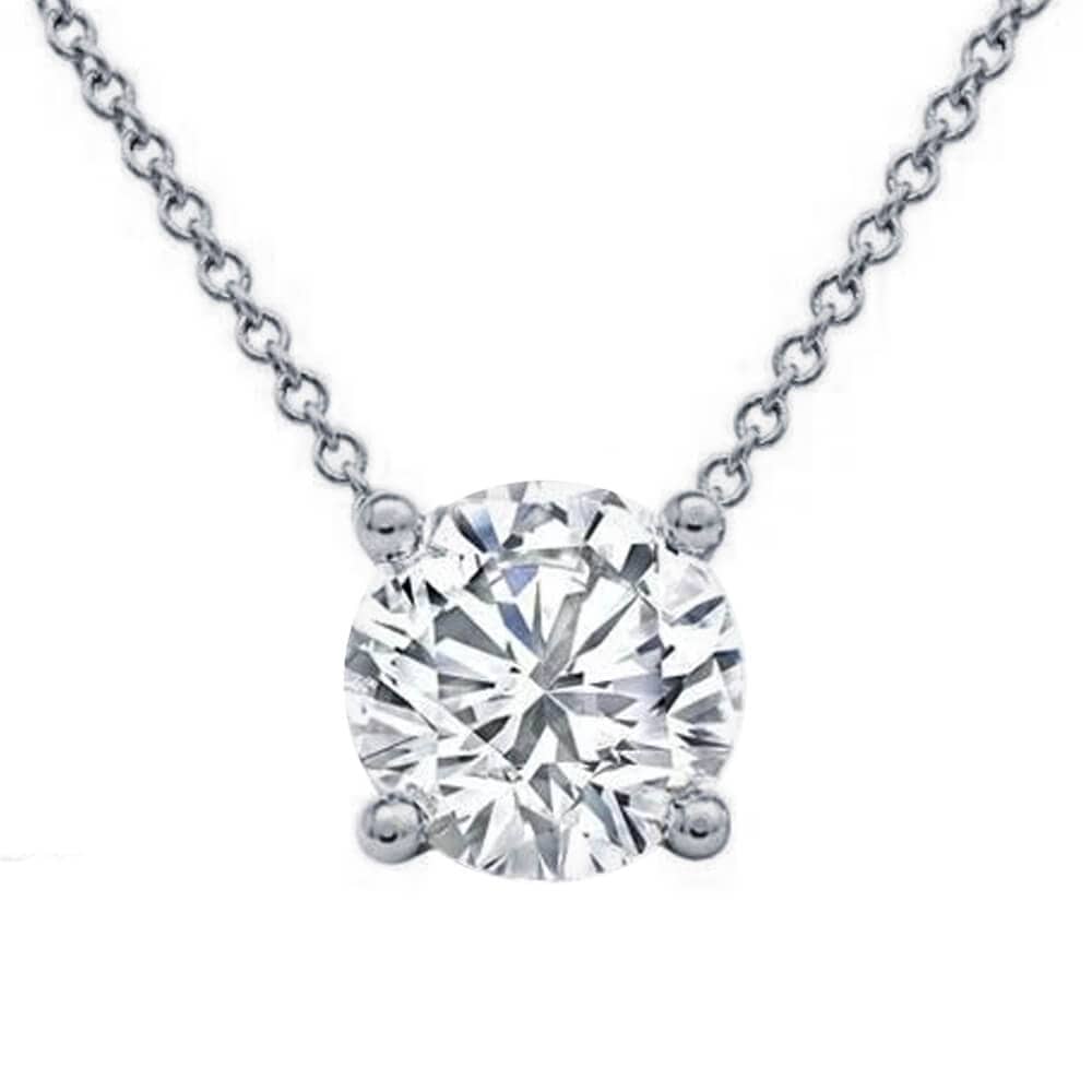 Floating Lab Created Diamond Solitaire Four Prong Pendant Necklace