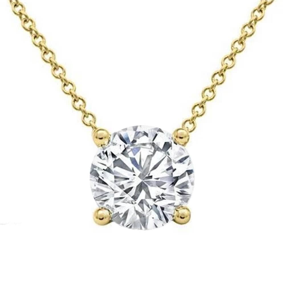 Floating Lab Created Diamond Solitaire Four Prong Pendant Necklace