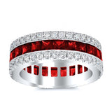 Sapphire or Ruby Baguette Eternity Ring with Pave Accents Gemstone Eternity Rings deBebians 14k White Gold Ruby (+$455) 