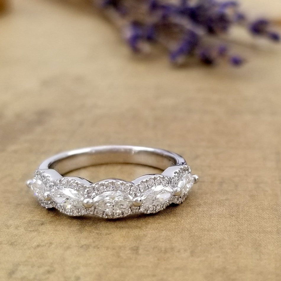 Marquise and Round Diamond Pave Ring