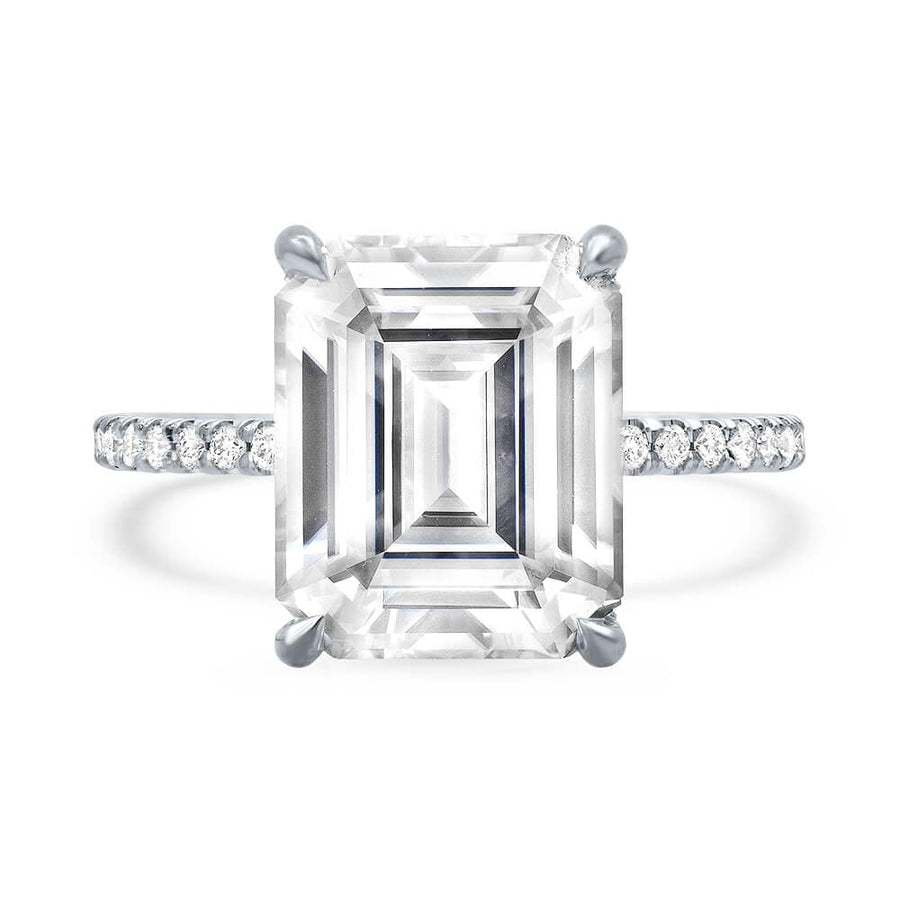 Charles & Colvard Emerald Cut Forever One Thin Pave Engagement Ring