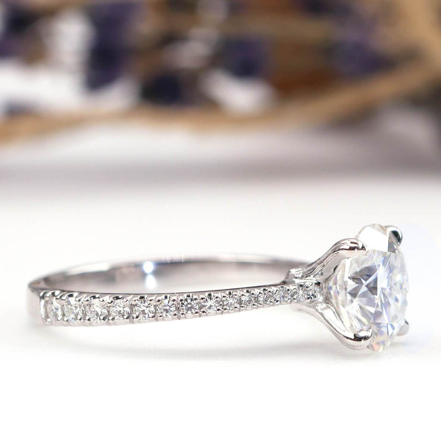 Thin Tapering Pave Diamond Engagement Ring Setting