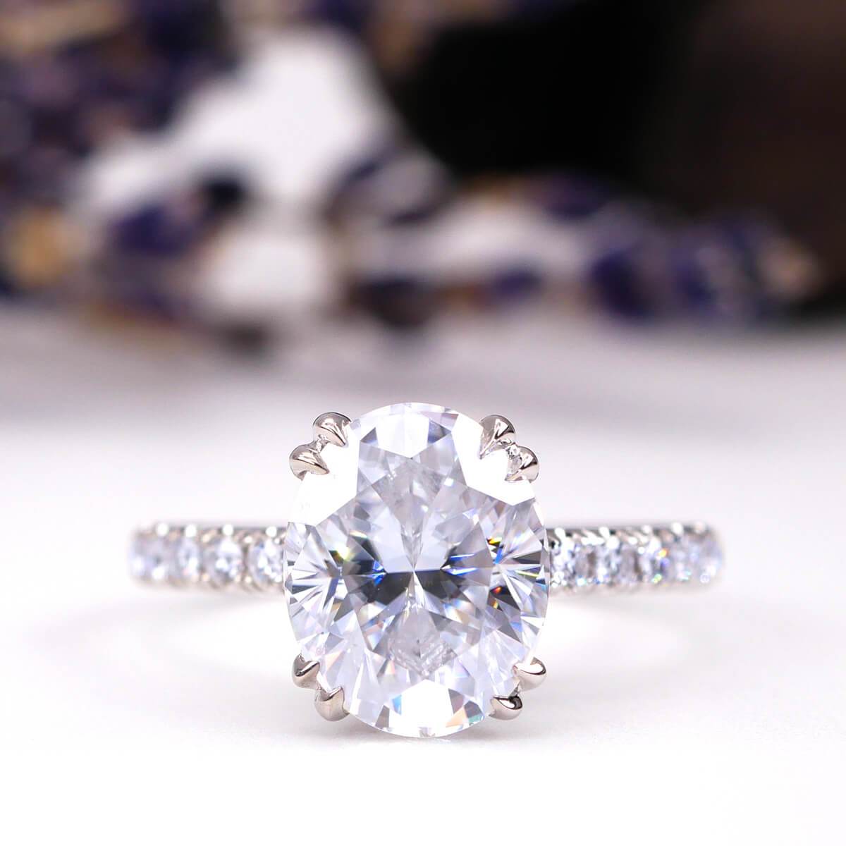 Pave Diamond Trellis Design Engagement Ring Debebians