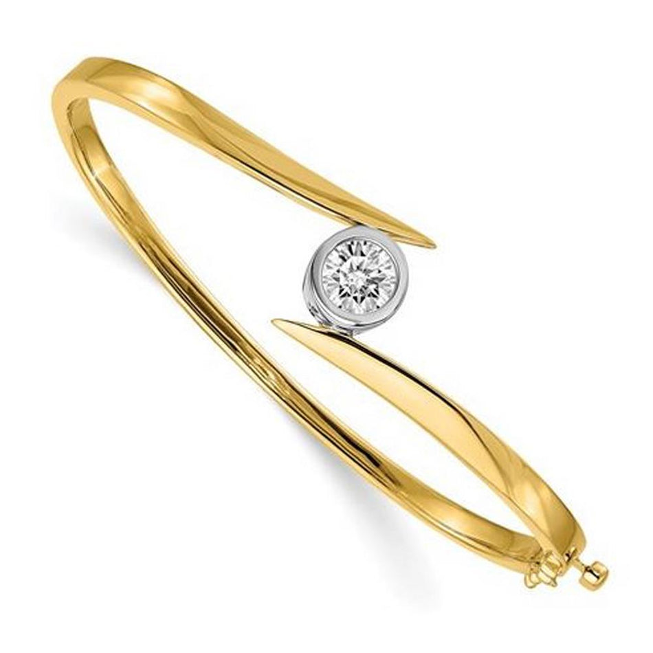 14kt Solid Gold Bangle Bracelet with 6.5mm Round Forever One Moissanite Bracelets deBebians 