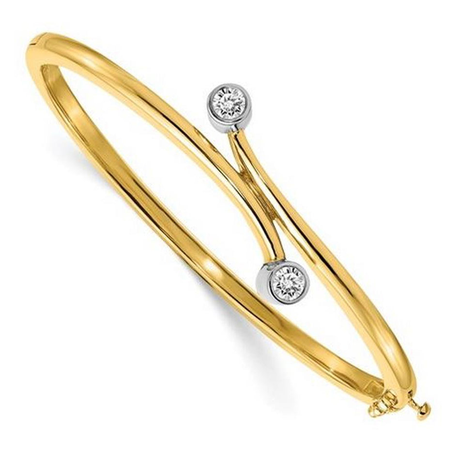 14kt Two Tone Gold Bangle Bracelet with 4mm Round Forever One Moissanite Bracelets deBebians 