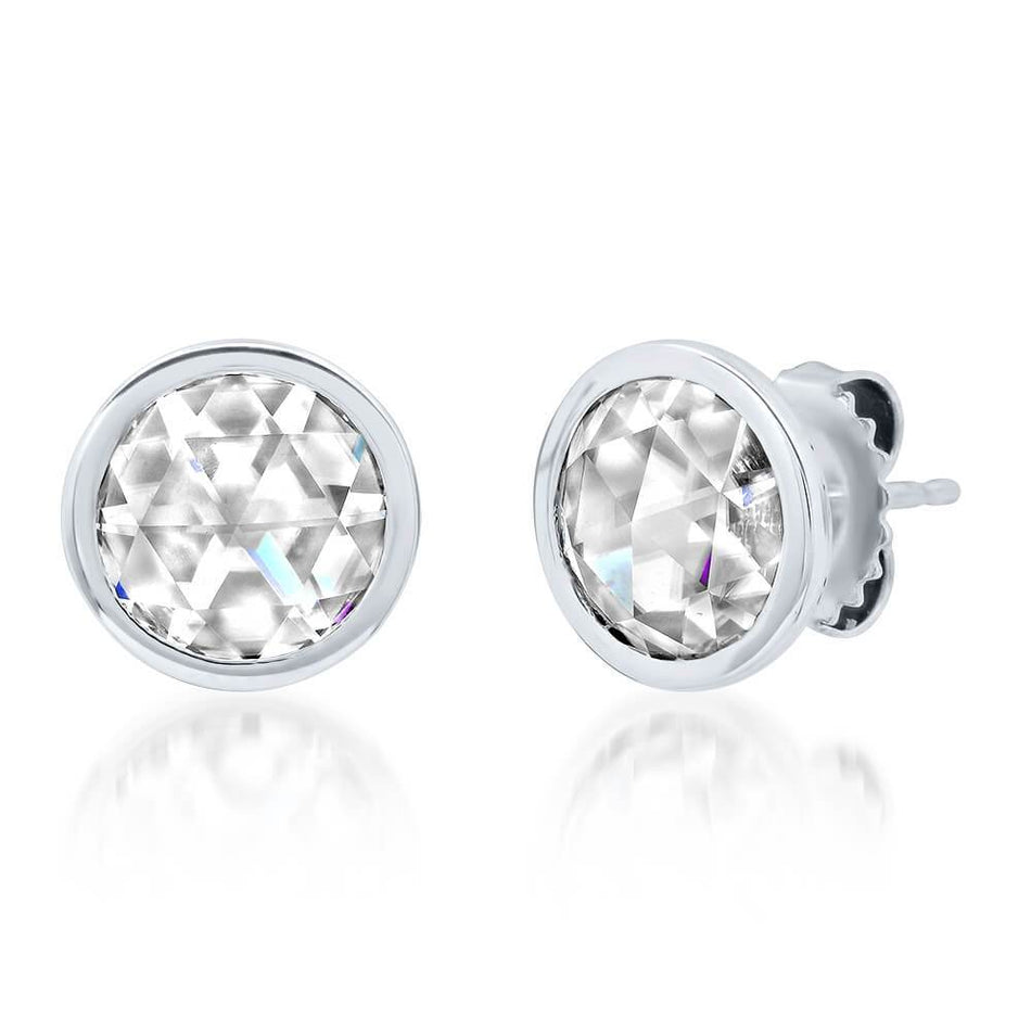 Rose Cut Earrings with 8mm Charles & Colvard Moissanite Forever One Earrings deBebians 