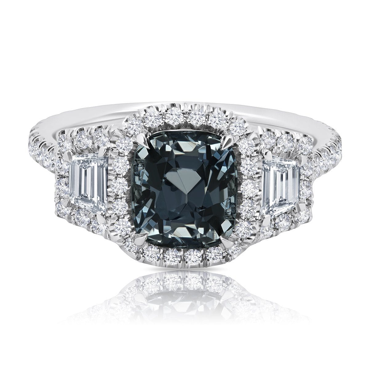 Grey Spinel Diamond Halo Three Stone Ring 14kt White Gold – deBebians