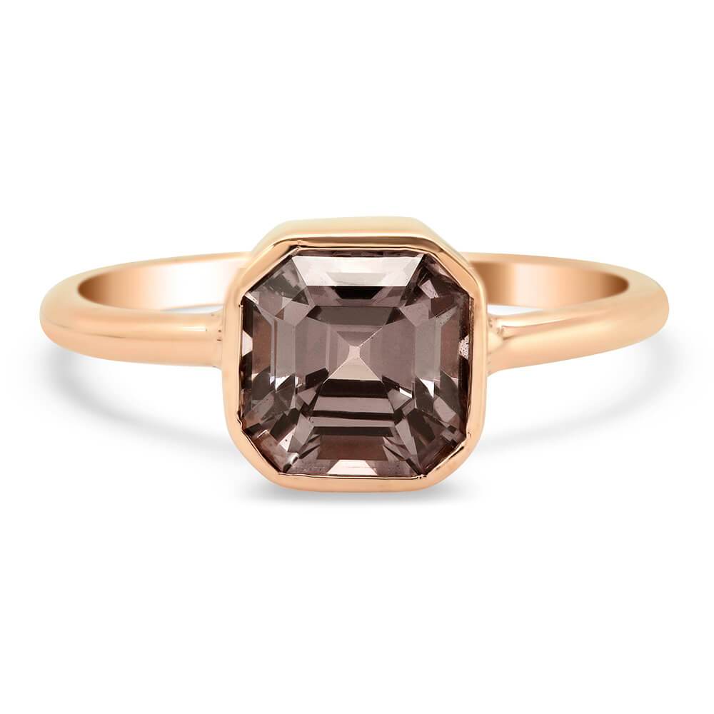 Asscher Grey Spinel & Rose Gold Solitaire Ring Ready-To-Ship deBebians 