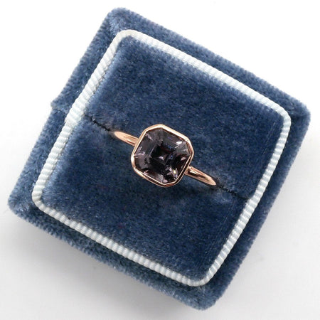 Asscher Grey Spinel & Rose Gold Solitaire Ring Ready-To-Ship deBebians 