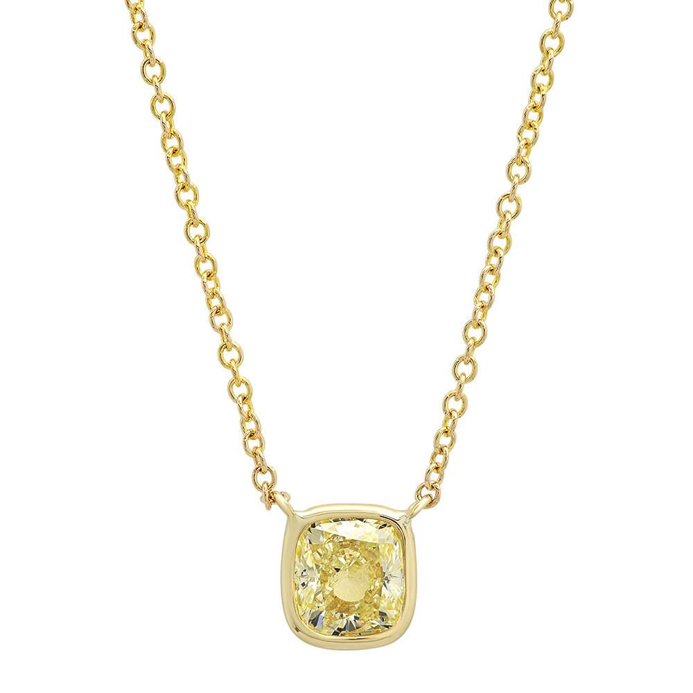 Cushion Yellow Diamond Pendant in 14kt Yellow Gold Ready-To-Ship deBebians 