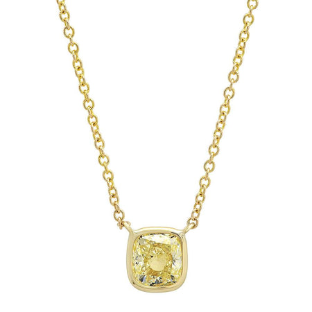 Cushion Yellow Diamond Pendant in 14kt Yellow Gold Ready-To-Ship deBebians 