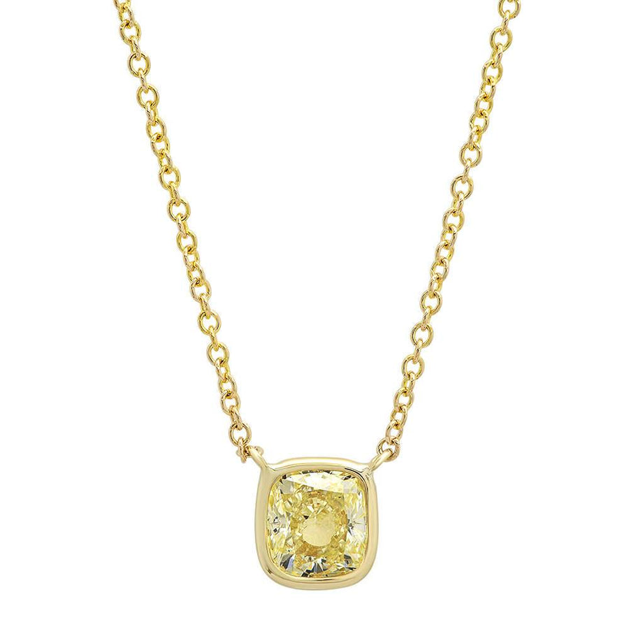 Cushion Yellow Diamond Pendant in 14kt Yellow Gold Ready-To-Ship deBebians 