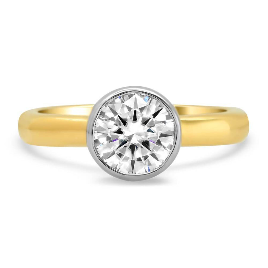 7mm Forever One Moissanite Bezel Engagement Ring Ready-To-Ship deBebians 