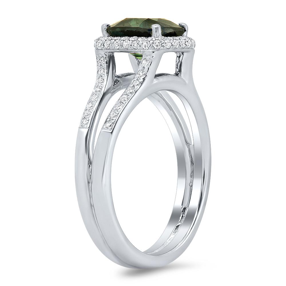 Green Sapphire Cushion Cut Diamond Halo Engagement Ring – deBebians