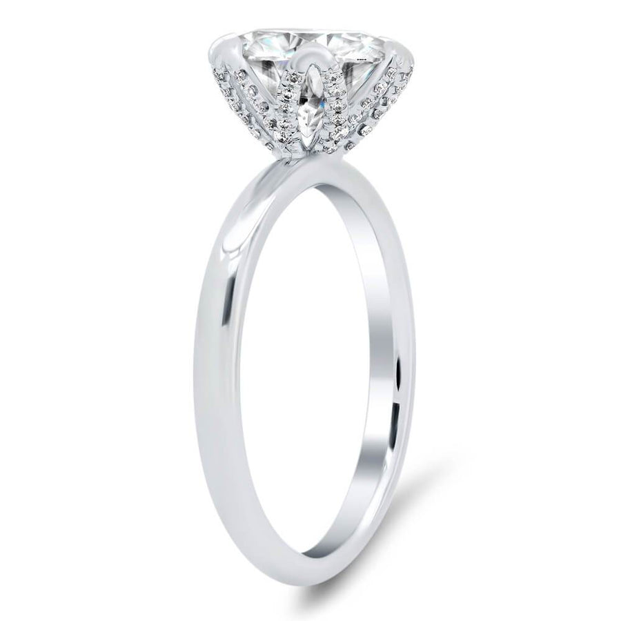 Diamond Pave Tulip Engagement Ring Setting Solitaire Engagement Rings deBebians 14k White Gold With Pave Basket (+$475) 
