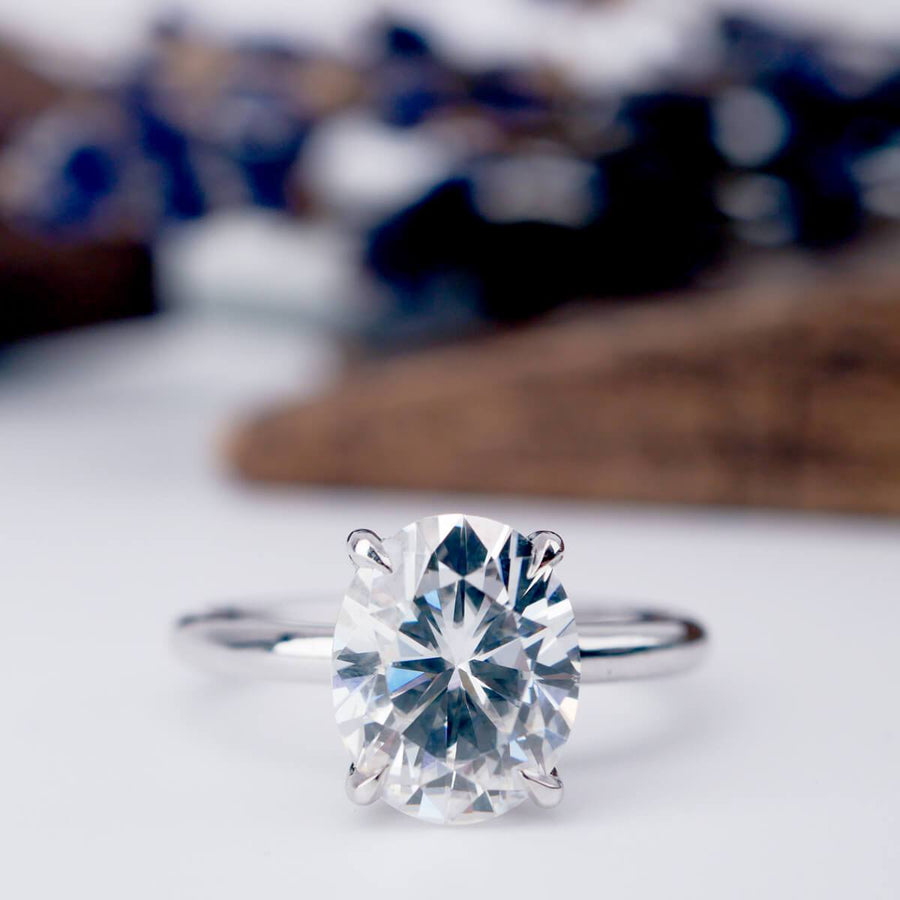 Solitaire Pave Lab Grown Diamond Under Halo Engagement Ring