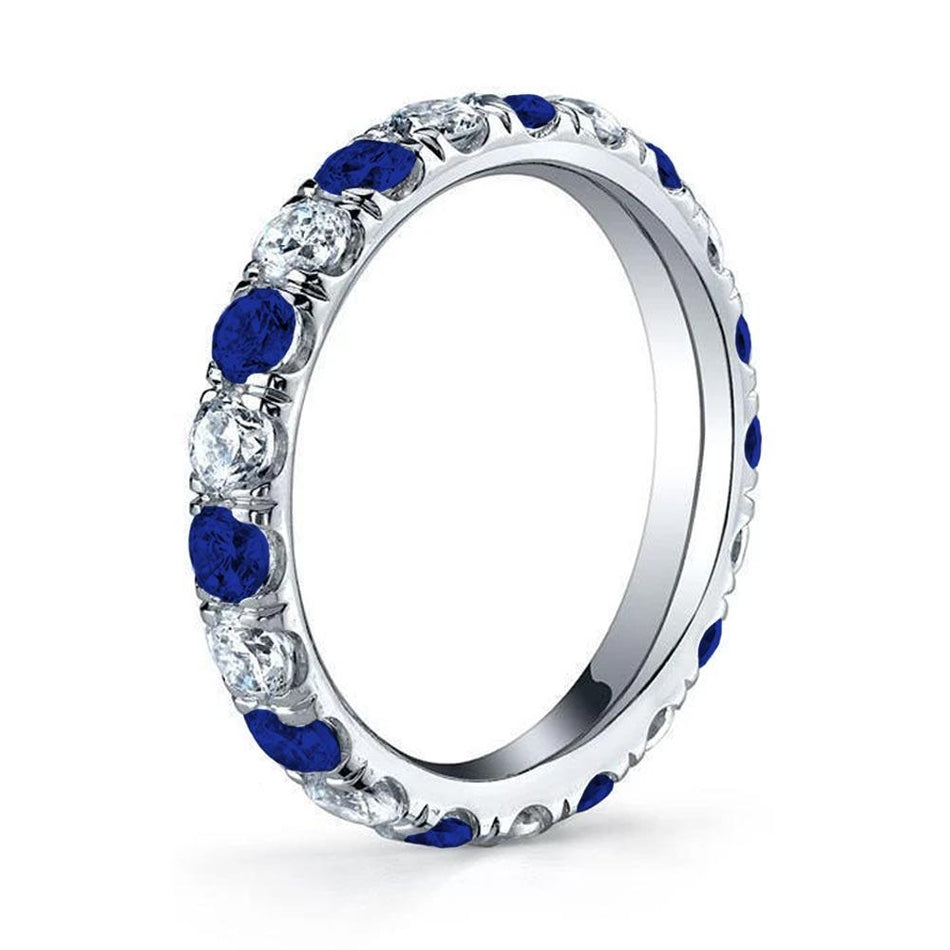 U-Pave Eternity Band with Blue Sapphires and Diamonds Gemstone Eternity Rings deBebians 