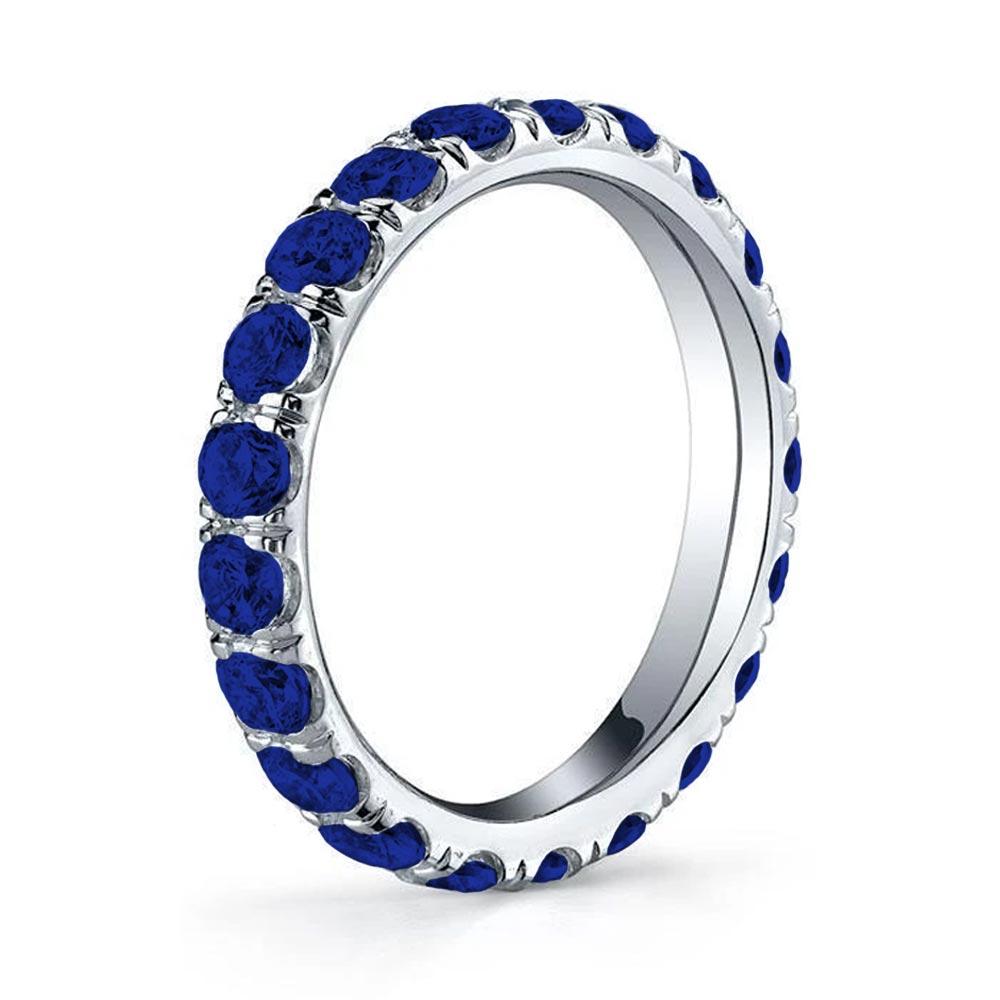 Blue Sapphire U-Pave Set Eternity Band Gemstone Eternity Rings deBebians 