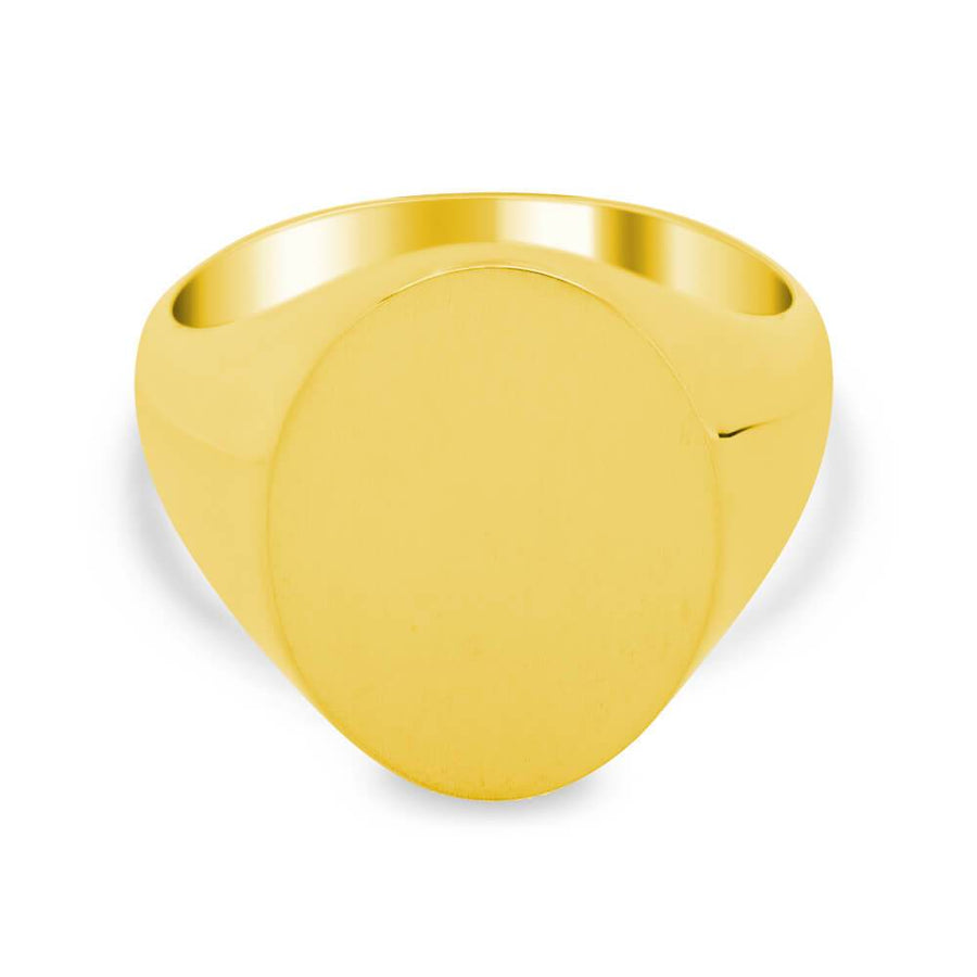 Men's Oval Signet Ring - Medium Signet Rings deBebians 14k Yellow Gold Solid Back 